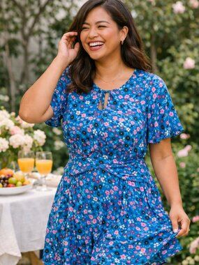 Calvin Klein Blue Floral Dress – Size 12 | Garden Brunch Vibes